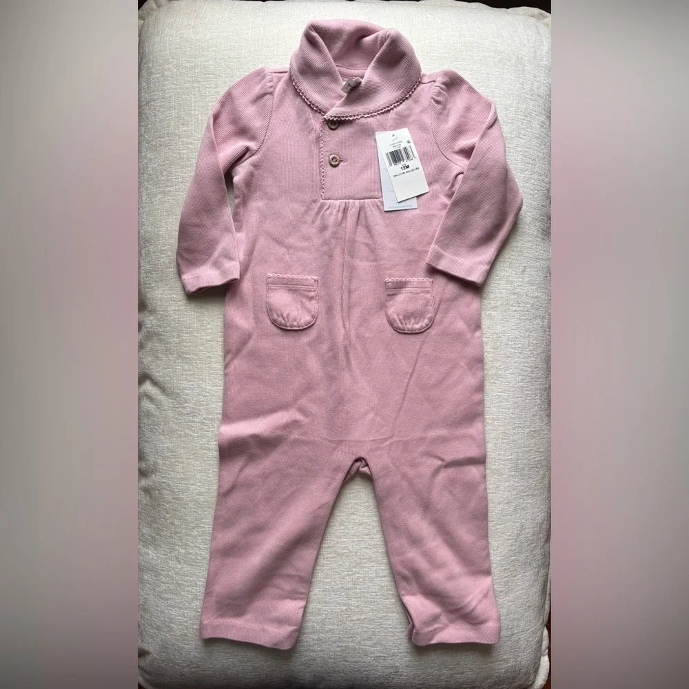 Ralph Lauren Pink Rib Shawl Collar‎ Coverall Size 12 Months NWT
